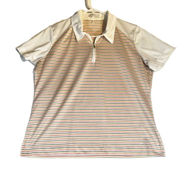 Nike Golf Fit Dry 1/4 Zip Polo Woman L 12-14 Wicking Green Yellow Red Pastel - Picture 1 of 10
